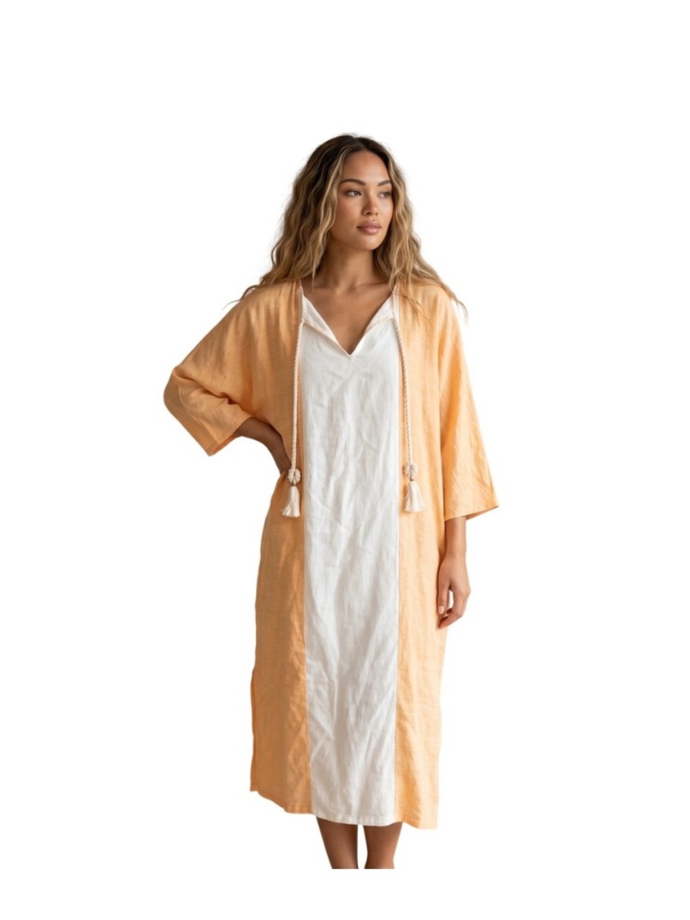 SIGRID OLSEN Boho Linen Blend Caftan Tunic Swim  Coverup Size Medium
